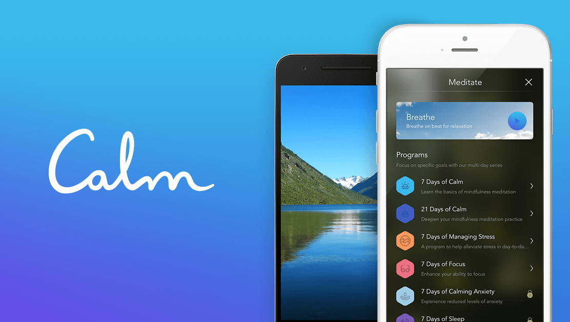Interface Calm - Application de méditation et histoires pour dormir