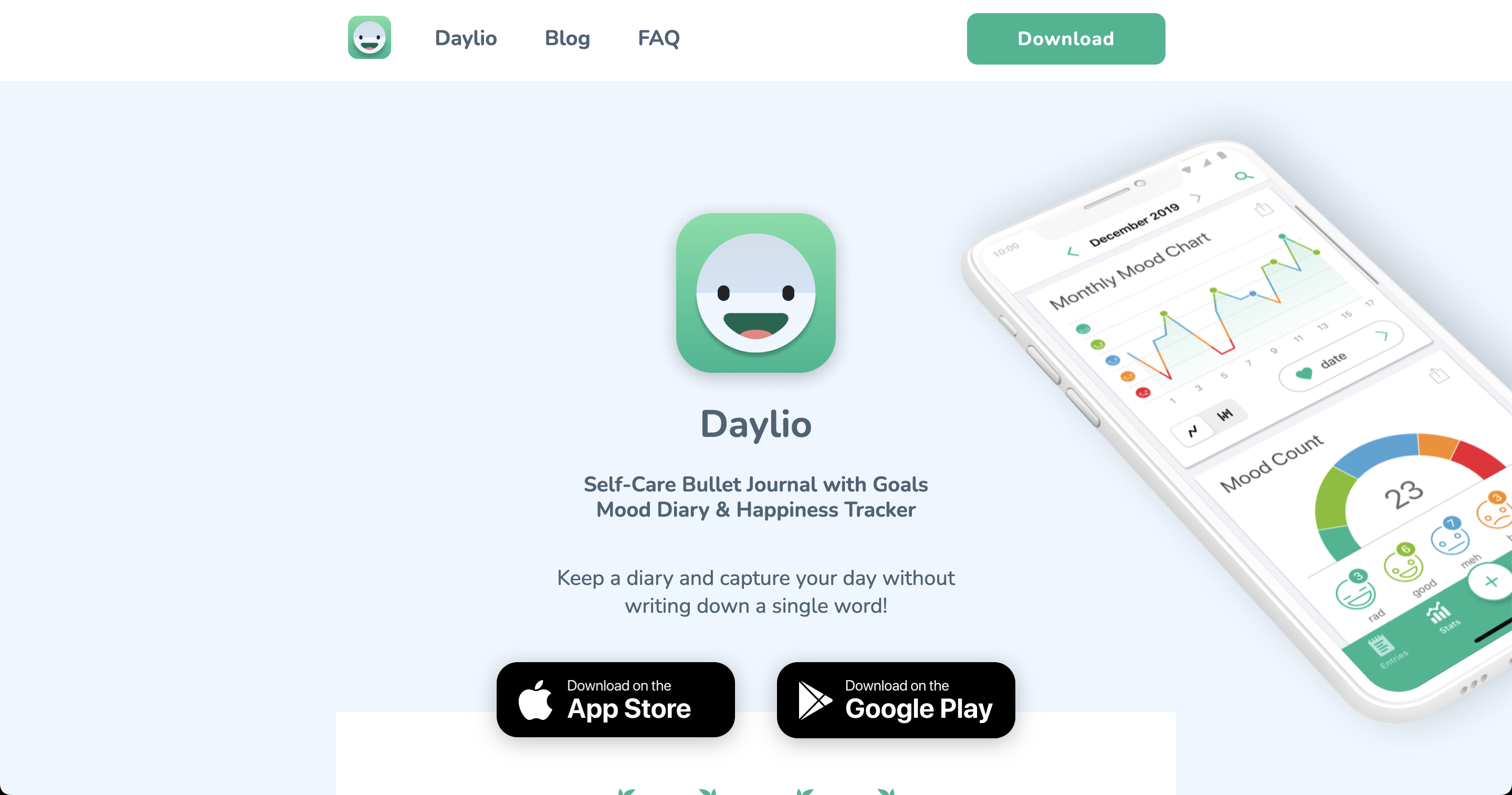 Interface Daylio - Application de suivi d'humeur minimaliste