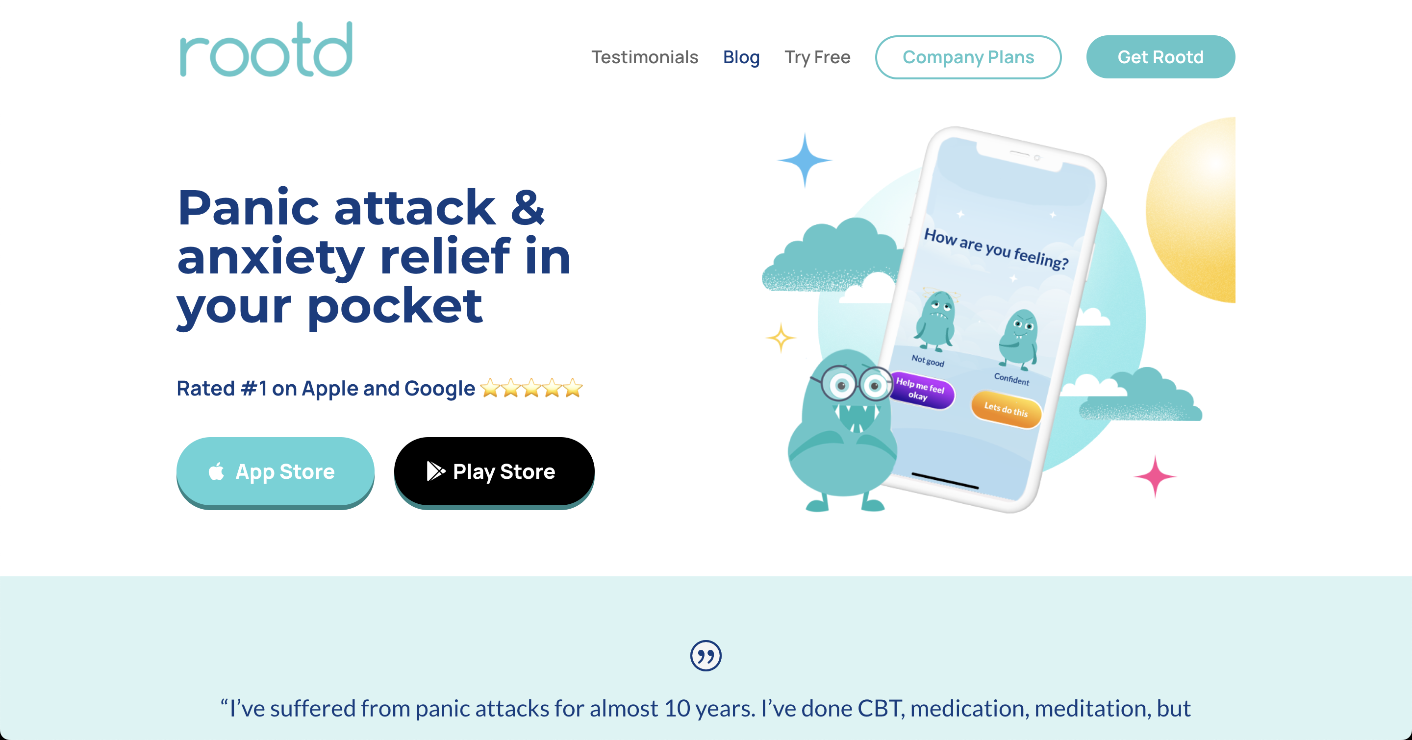 Interface Rootd - Application pour l'anxiété et les crises de panique