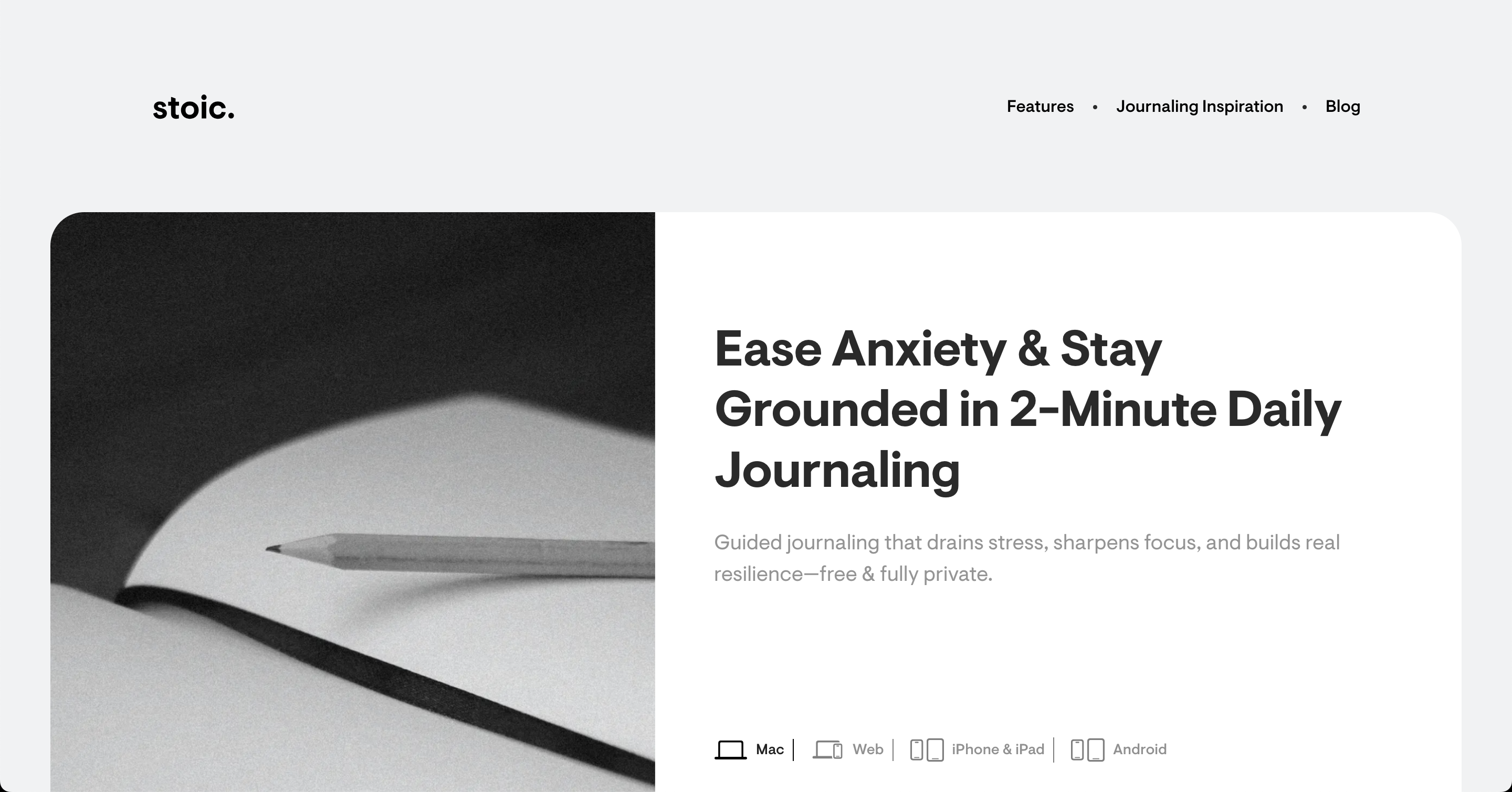 Interface Stoic - Application de journaling structuré